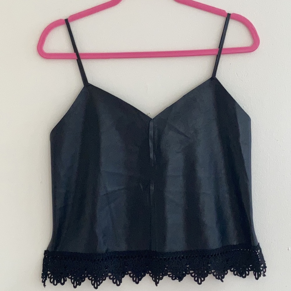 NWT DO+BE Womens Crochet Black Tank Top Sz Small Faux Leather Whimsigoth Vampire